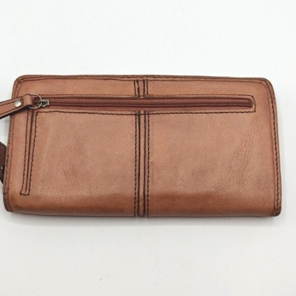 Fossil Maddox Continental Wallet Tan Leather Zip Around - Picture 2 of 8